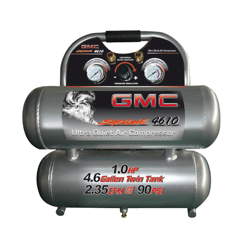 AIR COMPRESSOR GMC, 110 VOLT/60HZ, 1HP, 40-90PSI, TWIN TANK, 4.5 GALLON TANK, MODEL. SYCLONE 4610