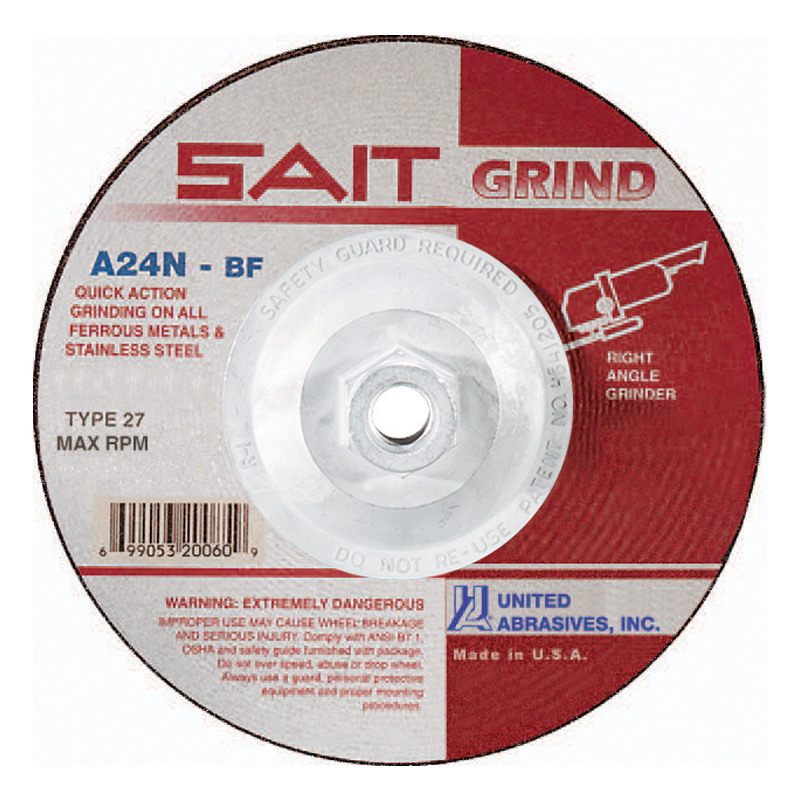 DISCO DESBASTE DE METAL SAIT TIPO 27, 4-1/2" X 1/4" X 5/8", CON ADAPTADOR (20160)