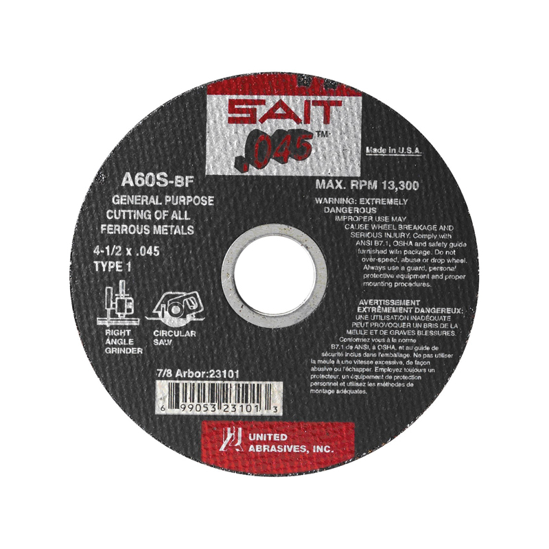 DISCO DE CORTE PARA METAL A60S 0.045" SAIT TIPO 1, 4-1/2" X 0.045" X 7/8" (23101)