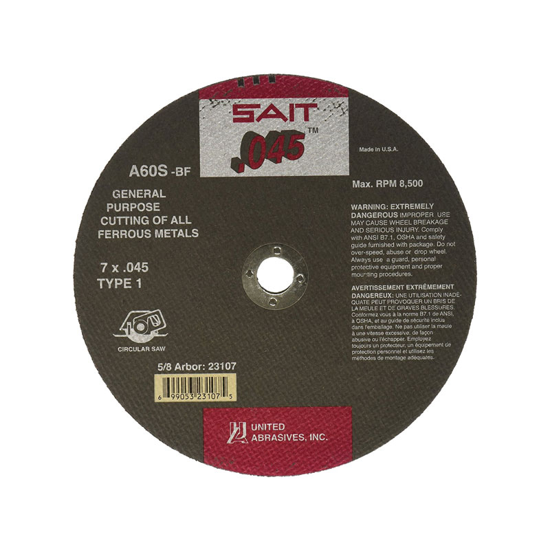 DISCO DE CORTE PARA METAL A60S 0.045" SAIT TIPO 1, 7" X 0.045" X 5/8" (23107)