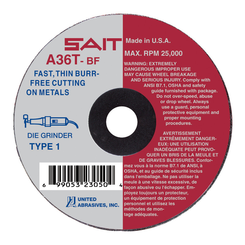 DISCO DE CORTE PARA METAL 0.035" SAIT TIPO 1, 3" X 0.035" X 3/8" (23050)