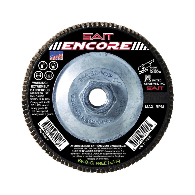 DISCO DE LIJA LAMINADO ENCORE SAIT, 4-1/2" X 5/8"-11 C/ADAPTADOR GRANO 80, (71219)