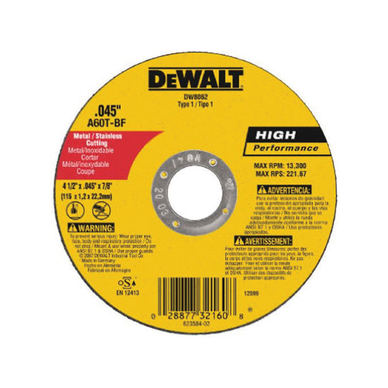RUEDA  DE CORTE FINO METAL 4-1/2" X .045" X 7/8" (DW8062)