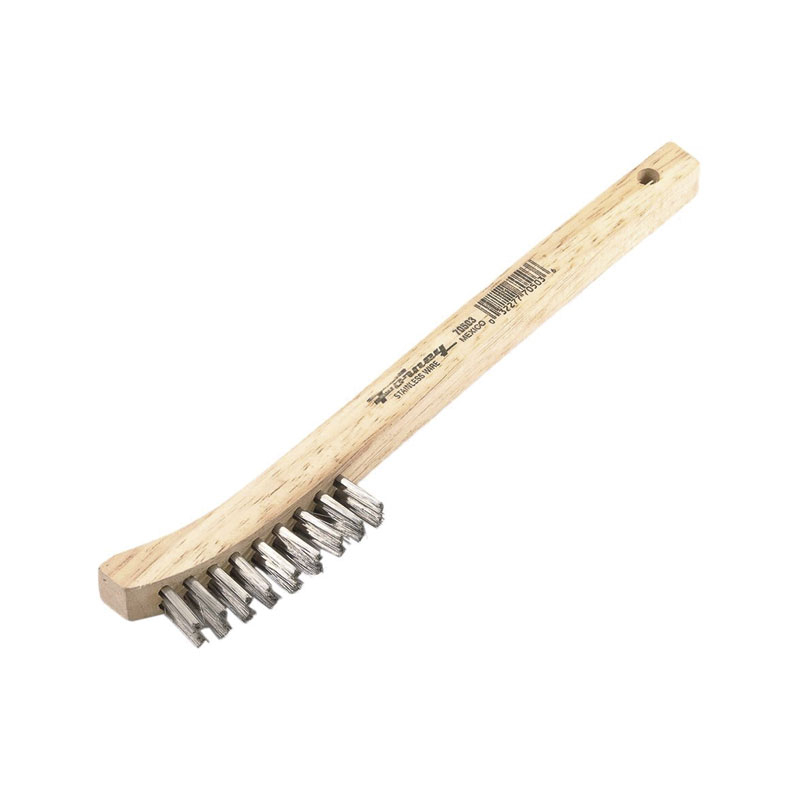 CEPILLO DE ALAMBRE, ACERO INOXIDABLE,MANGO DE MADERA CON CURVA 8-5/8" X .006" (70503)