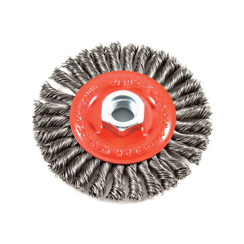 4X .012" STRINGER BEAD TWIST KNOT WIRE WHEEL BRUSH WITH 5/8" -11 ARBOR (72760)