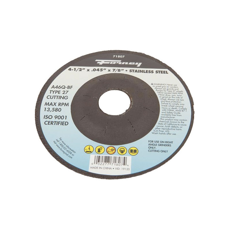 DISCO DE CORTE DE ACERO INOXIDABLE TIPO27,  4-1/2 "X 0.045" X 7/8 "A46Q-(71807)