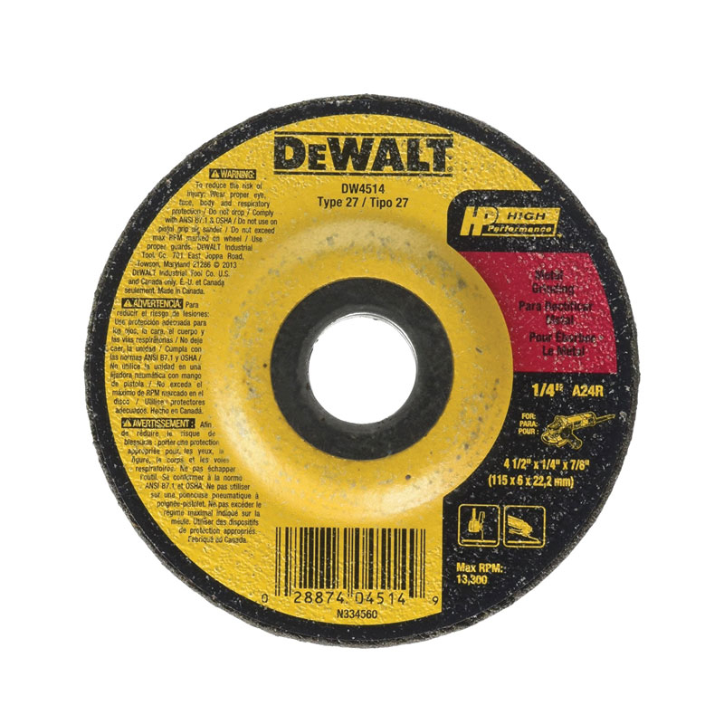 RUEDA RECTIFICADORA DE METAL DW4514Z OBJETIVO GENERAL 4-1 / 2 "X 1/4" (DW4514Z)
