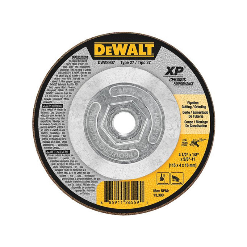 DISCO DE MOLIENDA XP METAL CERÁMICA TIPO 27  4-1/2 "X1 / 8" X5 / 8 "-11 (DWA8907)