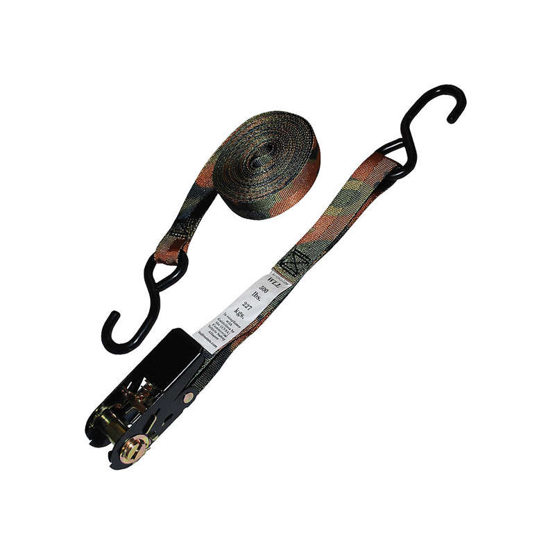SUJETADOR CON MATRACA 1" X 15' DE ALTA RESISTENCIA 1,000 LBS, "GANCHOS S", CAMO (48434)