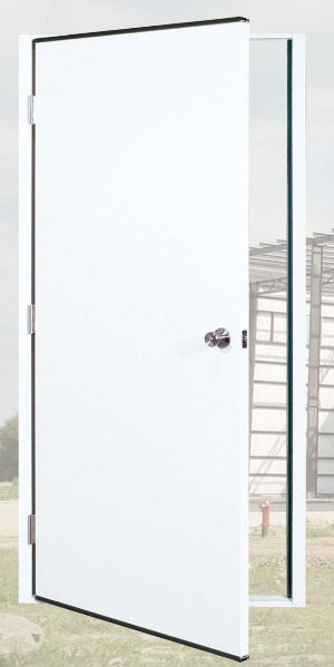 DOOR 3'X7', 20 GA FACE SHEET ,WHITE, POLYSTYRENE INSULATED CORE, PREPPED FOR 2-3/4" BACKSET LOCKSET