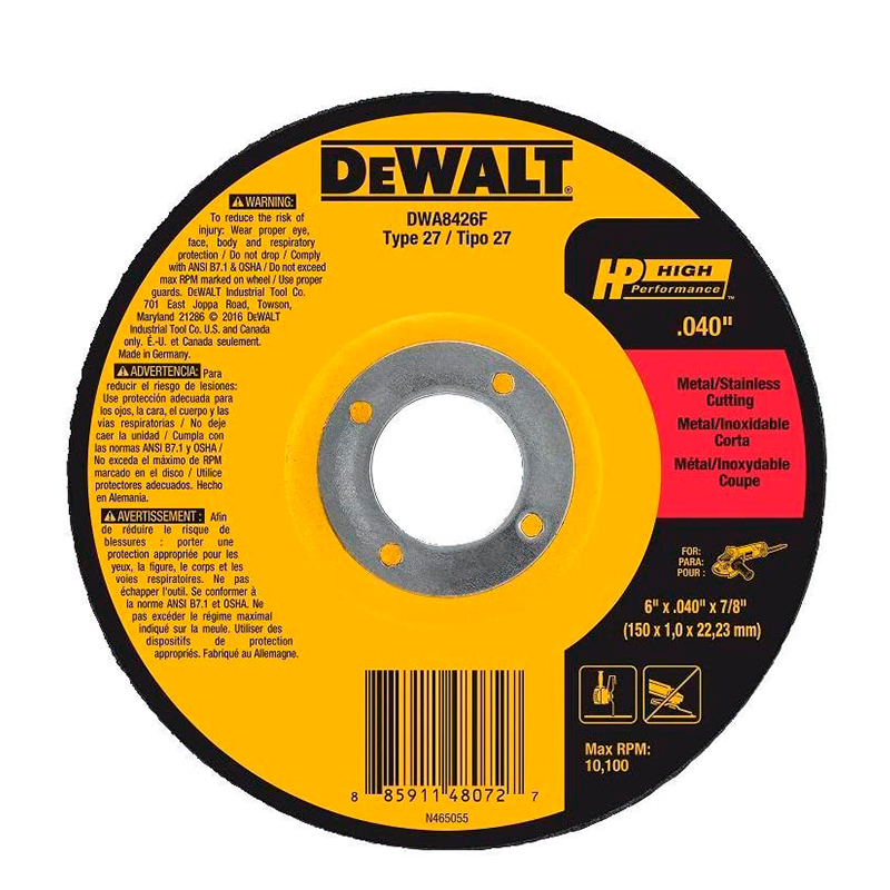 4-1/2 X .040 X 7/8 HP T27   RUEDA DE CORTE DE ALTO RENDIMIENTO  (DWA8424F)
